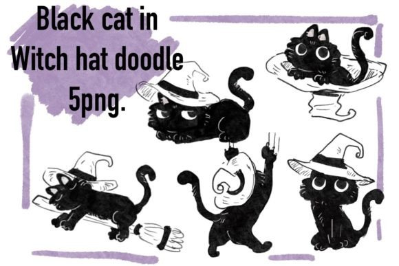 Download Halloween Black Cat in Witch Hat Doodle - Cat in witch hat Collection