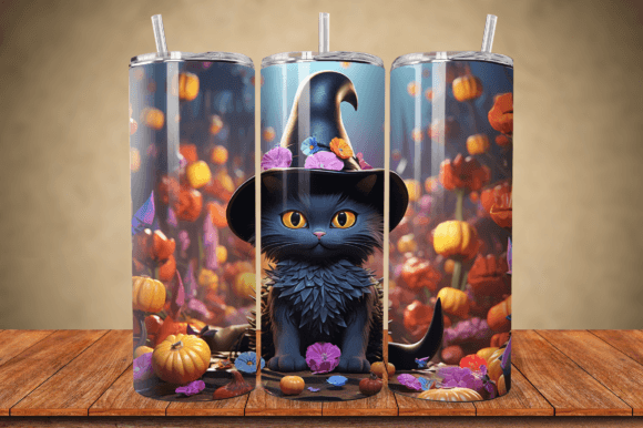 Download 3D Black Cat in Witch Hat Png Tumbler - Cat in witch hat Collection