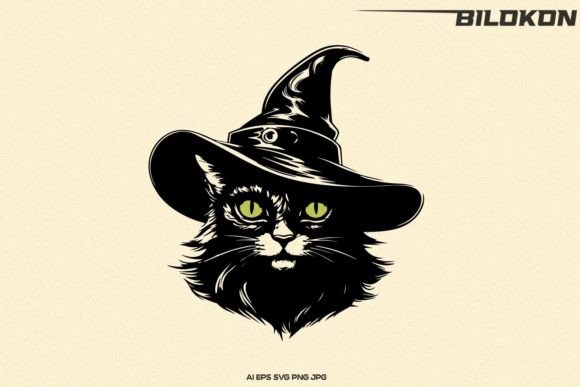 Download Halloween Cat in Witch Hat Vector SVG - Cat in witch hat Collection